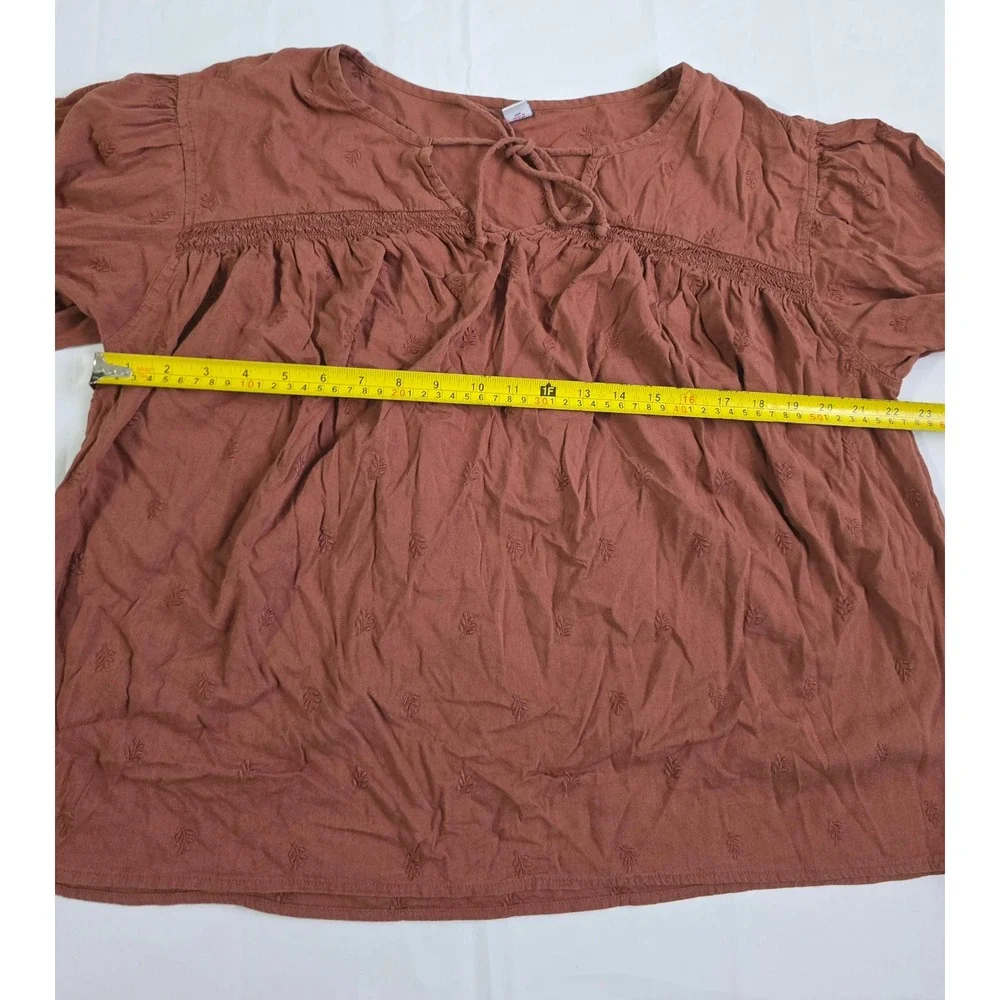 Old Navy Womens Large Terracotta Brown Embroidered Boho Peasant Blouse Top L